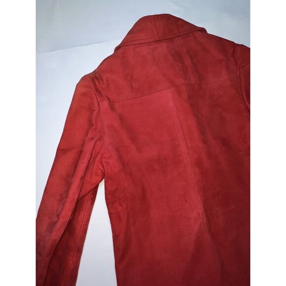 World Knits Suede Coat Women’s Size 12 Red Gold Buttons Leather Jacket Vintage - Picture 9 of 15